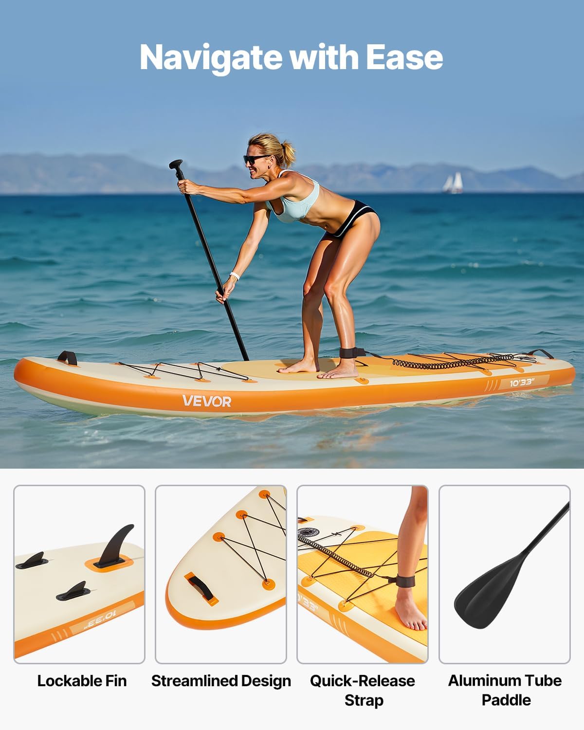 VEVOR Opblaasbaar paddle, 304,8 cm, ultralicht stand-up-paddleboard, met pompaccessoires, peddel, spoiler, rugzak, enkelriem, riem, antislipbrug voor jongeren en volwassenen