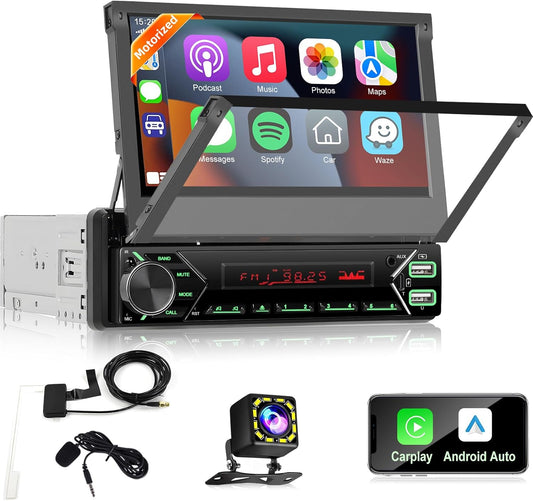 Autoradio 1 Din met DAB/DAB+, Radio Touchscreen da 7 Pollici met Wireless Carplay e Android Auto, EQ, Mirror Link, Bluetooth, Radio FM, SWC, Porta AUX/USB/Type-C + Telecamera voor back-up - QUORE