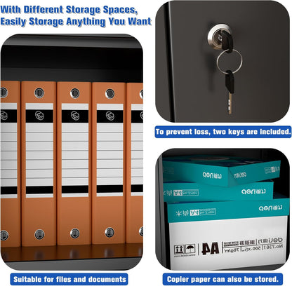 Metal Storage Cabinet with 5 Doors and 3 Drawers, Metal File Cabinet with Doors and Shelves, Steel Cabinet with Lock for Office, Warehouse, Home, 180 x 80 x 40 cm - QUORE