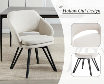 Draaistoelen Eetkamerstoelen – Keukenstoelen – Stoelen Set – Linnen Stoelen – Oatmeal Kleur – 180° Draaifunctie – Comfortabel 10 cm Dikte Zitkussen