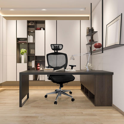 hjh OFFICE 657000 bureaustoel, directiestoel, VENUS ONE netstof, zwart, ergonomische flexibele lendensteun, hoog zitcomfort, draaistoel, ergonomisch, verstelbare armleuningen, bureaustoel