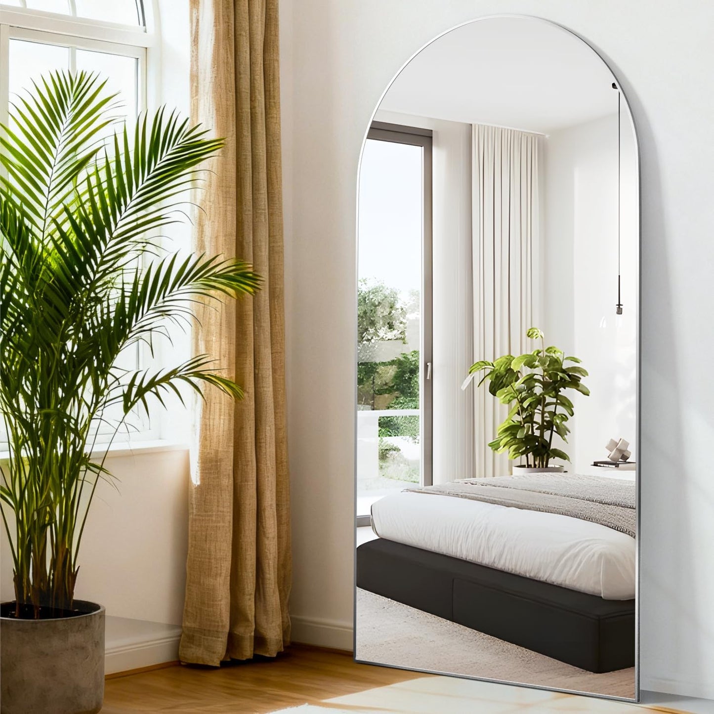 CASSILANDO Spiegel in volledige lengte, 180 x 80 cm, staande staande staande spiegel, zilverkleurig, om op te hangen of tegen de muur te zetten, voor garderobe, slaapkamer, woonkamer (zilver)