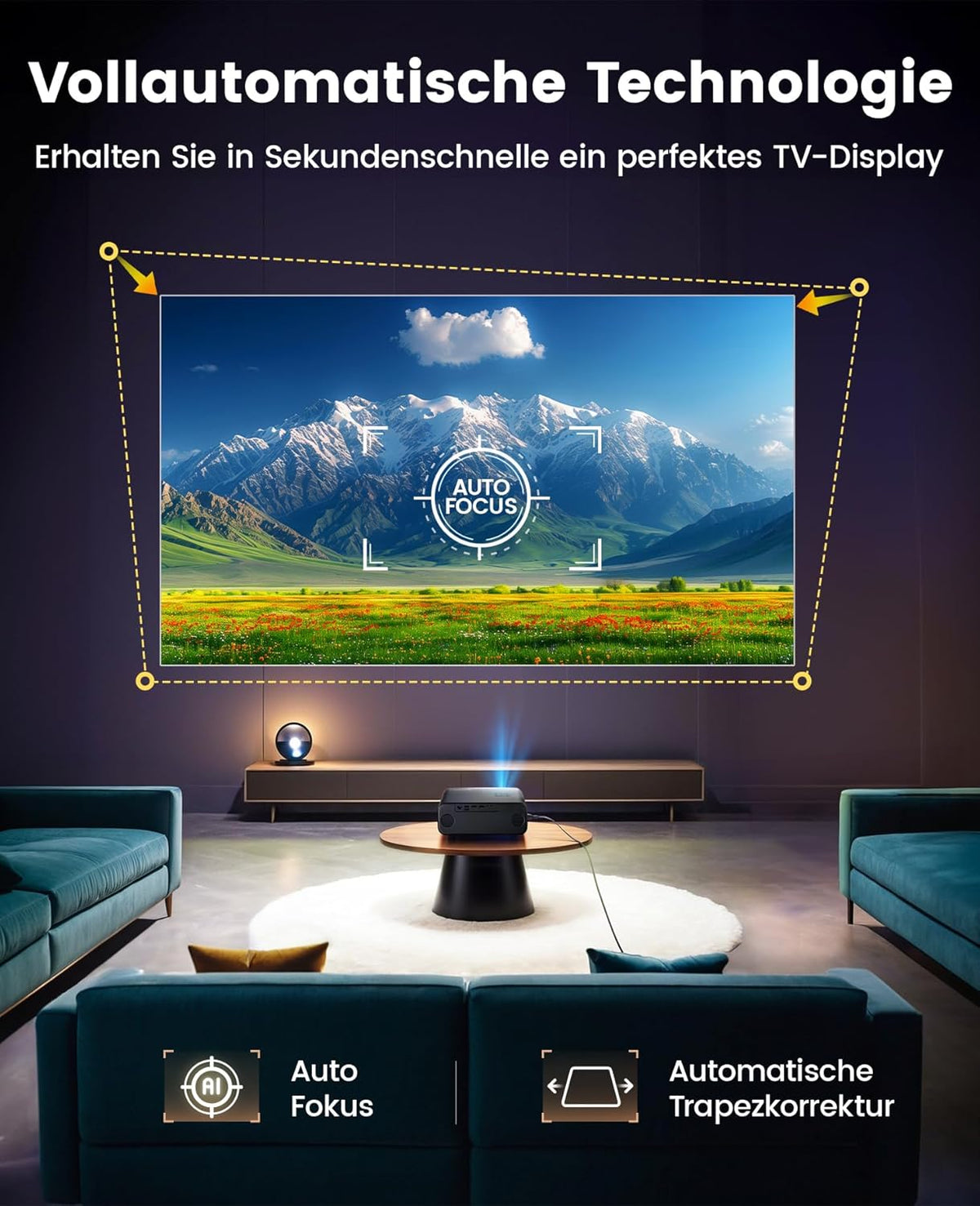 【Autofocus/trapeziumcorrectie】Beamer, Full HD 1080p, 9800 lumen, beamer, WiFi6, Bluetooth, trapeziumcorrectie, 4P/4D, 300 inch led-display, home cinema video, smartphone, PS5