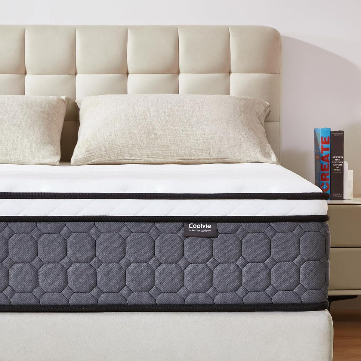 Coolvie Matrassen 120 x 200 cm, hoogte 25 cm, Oeko-Tex-gecertificeerd, hardheidsgraad H3 en H4, 7-zone pocketveringmatras met zeer dicht koudschuim voor stabiele grip en comfortabele omhuling