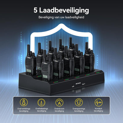 Retevis H777D Portofoons met 10-Voudige Oplader, LCD-Scherm, 1200 mAh-Batterij, Type C-Oplader, Eenvoudig te Koppelen, Langeafstandsradio voor Beveiliging, Hotel (10 Stuks)