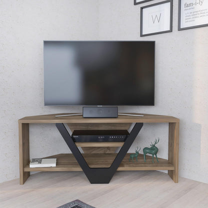 Hanah Home Stijlvolle tv-standaard, walnoot & zwart, 90 x 35 x 36,8 cm, 100% melamine gecoat verdeelbord, 18 mm dik, modern design voor woonkamer en entertainmentruimtes