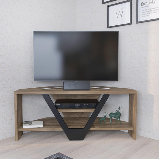 Hanah Home Stijlvolle tv-standaard, walnoot & zwart, 90 x 35 x 36,8 cm, 100% melamine gecoat verdeelbord, 18 mm dik, modern design voor woonkamer en entertainmentruimtes