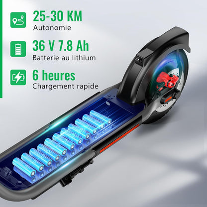 Elektrische step voor volwassenen, 10 inch, elektrische step, opvouwbaar, accu 36 V, 7,8 Ah, looptijd 25-30 km, maximale snelheid 25 km/u, dubbele remmen, honingraatbanden, lekbestendig