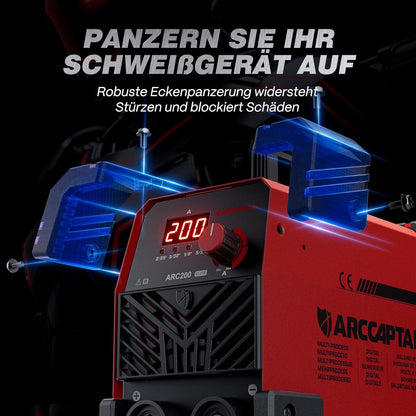 ARCCAPTAIN Elektrodenlasapparaat 200 A met groot led-display, inverter-lasapparaat ARC met en IGBT-inverter, draagbaar laserlasapparaat, 230 V met hete start, boogkracht