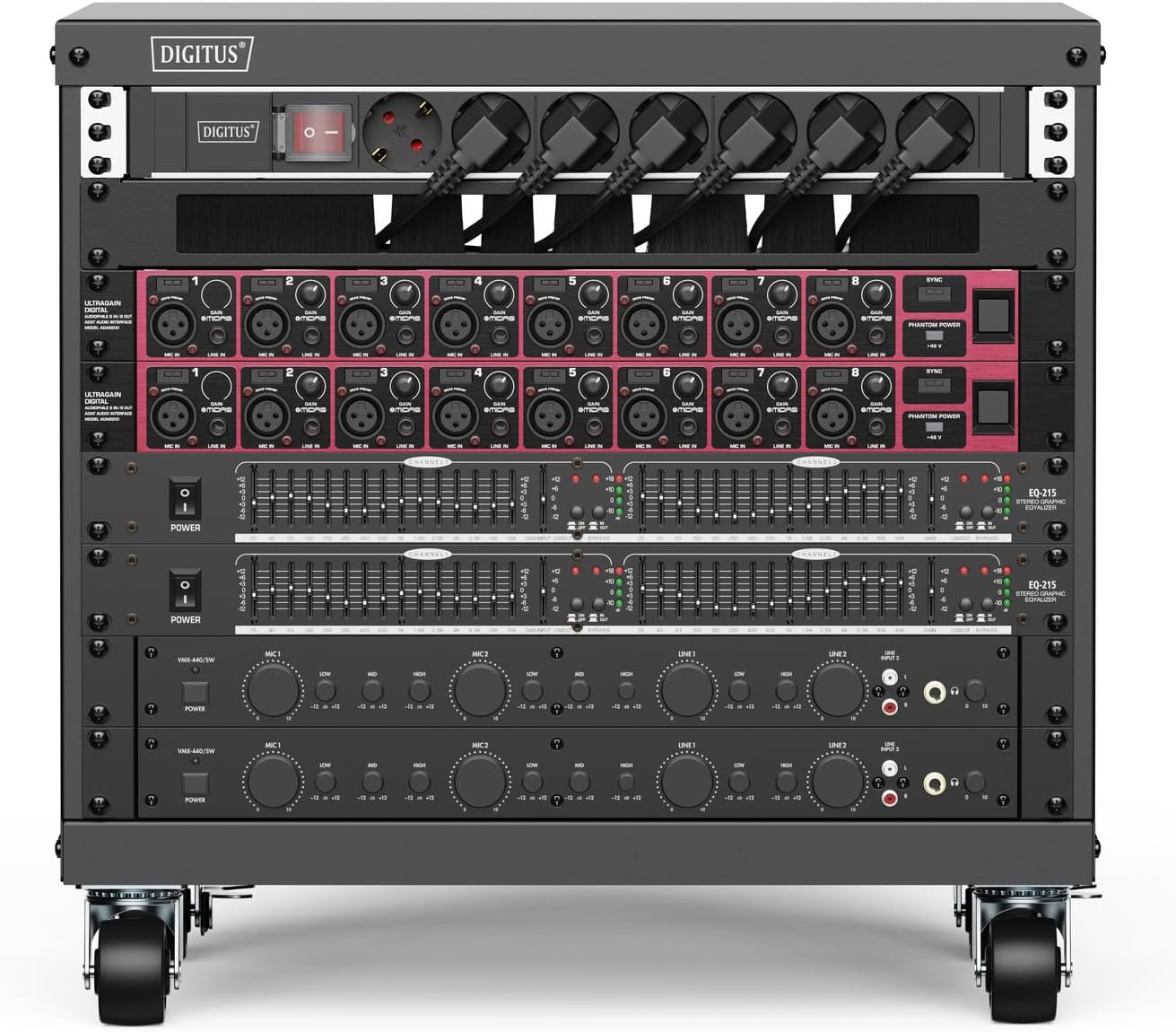 DIGITUS DN-48000 - Audiorek - 19-inch - 8U - Universeel apparatuurrek - Voor audio-video accessoires - Niet gemonteerd - Max. belasting 136 kg - Met wielen - Zwart