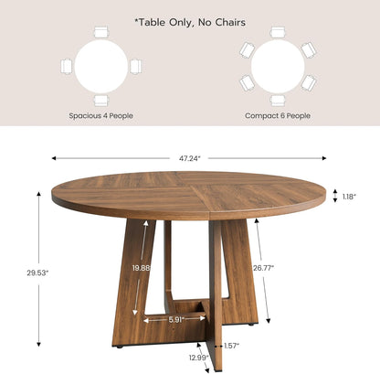 YOUDENOVA Round Dining Table 120 cm, Wooden Dining Table for 4-6 People, Rustic Kitchen Table Aesthetics with Modern Geometry Juncture Base, Rustic Brown (without Chairs) - QUORE
