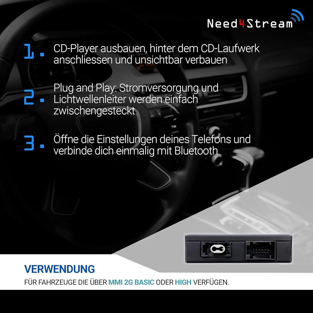 Bluetooth Audio-Interface – Bluetooth Adapter – Muziekadapter – Audio Adapter – Draadloze Muziekstreaming – Voor 2G Basic/High Infotainmentsysteem – Automatische Bluetooth-verbinding – Titel En Artiestweergave Op Display