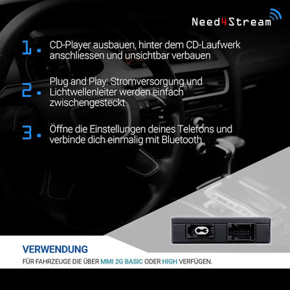 Bluetooth Audio-Interface – Bluetooth Adapter – Muziekadapter – Audio Adapter – Draadloze Muziekstreaming – Voor 2G Basic/High Infotainmentsysteem – Automatische Bluetooth-verbinding – Titel En Artiestweergave Op Display