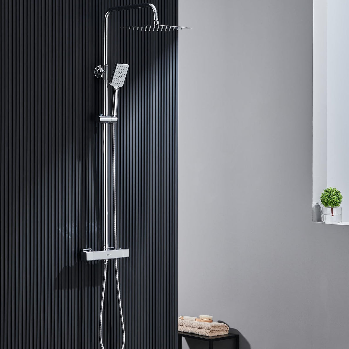 Douchesysteem met Thermostaat – Doucheset – Douchearmatuurset – Regendouche met Kraan – Complete Set met Handdouche – Vierkante Regendouche 25x25 cm – Verstelbare Douchestang – Duurzaam Chroom