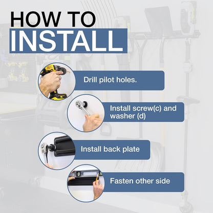 StoreYourBoard BLAT modulair gereedschapsrek, 4-pack verstelbaar garageopslagsysteem en binnenorganizer, zwaar staal houdt schoppen harken bezems dweilen stoelen onkruideter tuinslang en meer