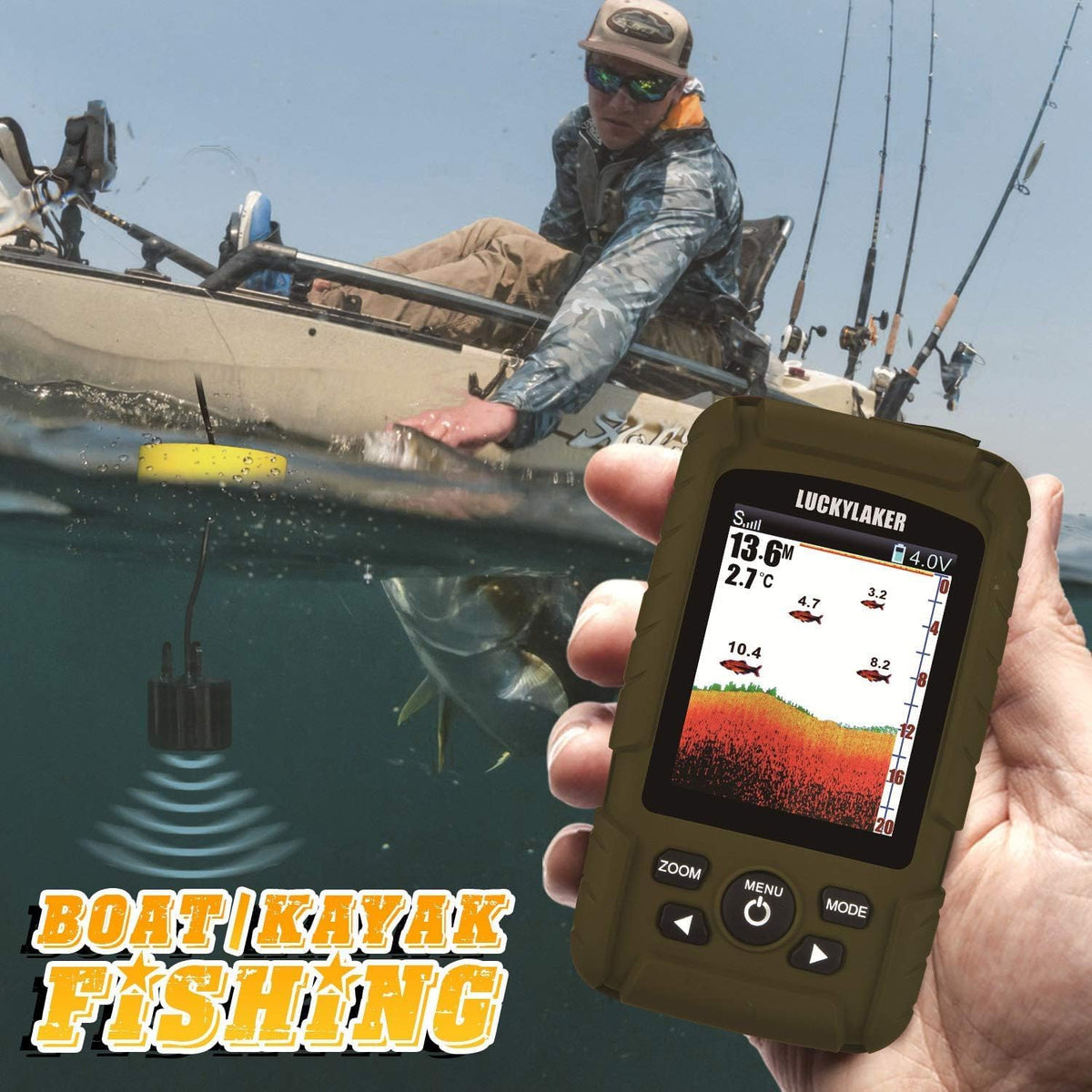 LUCKY Waterdiepte Fischfinder Waterdicht Draagbare Vissen Fishfinder Display Handheld Ijsvissen Dieptezoekervoor Boot Kajak Zeevissen