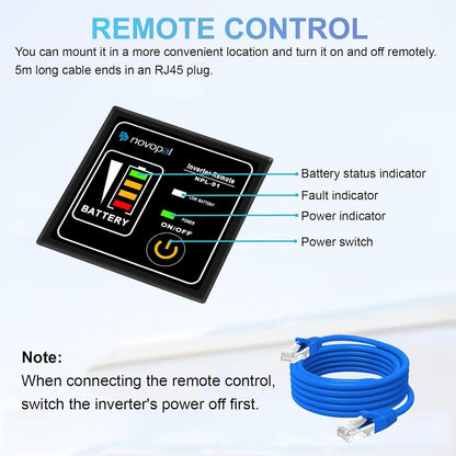 NOVOPAL 1500 W KFZ zuivere sinus spanningsomvormer auto omvormer 12 V naar 230 V omvormer converter met 2 EU stopcontact en USB-poort incl. 5 meter afstandsbediening piekvermogen 3000 Watt