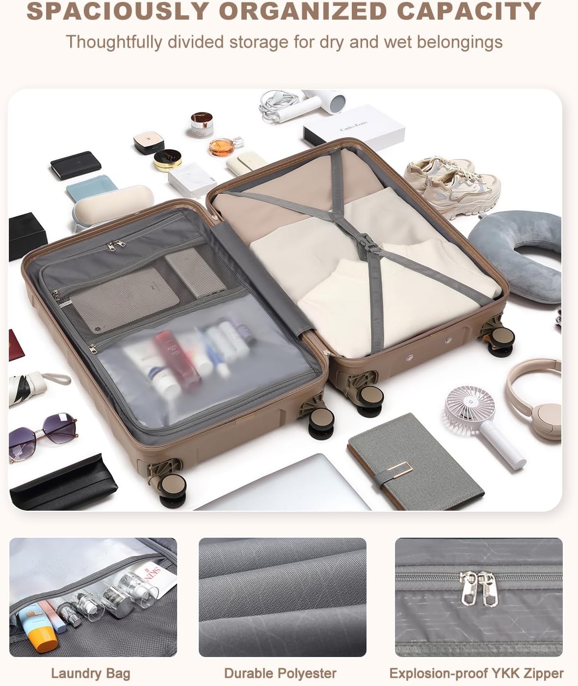 Sea choice 3-delige kofferset 20/24/28" ABS Harde Schaal Handbagage met TSA Slot YKK Rits 8 Spinner Wielen