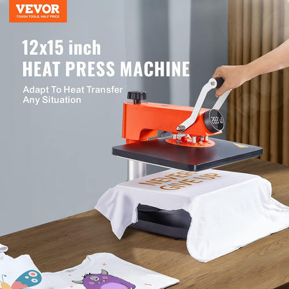 VEVOR Textielsublimatiemachine, zwart en oranje, 30,5 x 38 cm