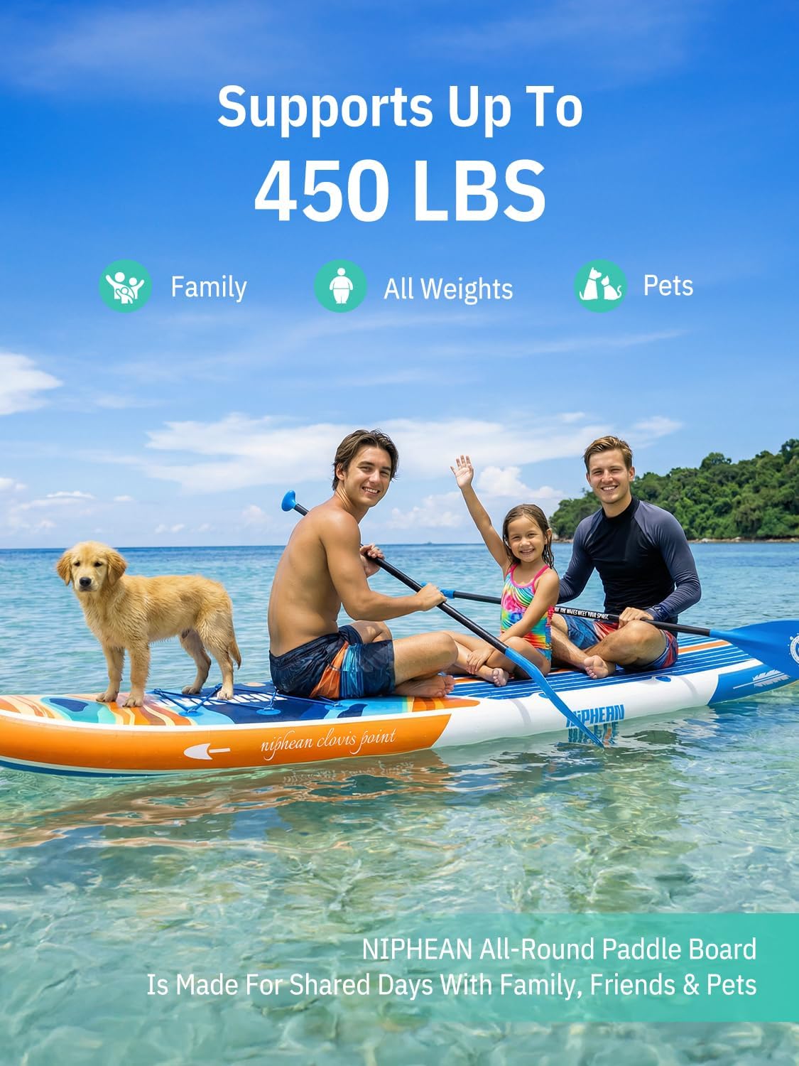 Niphean Opblaasbaar paddleboard voor volwassenen met alle accessoires, 320 cm stand-up paddleboard voor alle vaardigheidsniveaus, SUP met 200 kg gewichtscapaciteit voor 2 personen, opblaasbaar