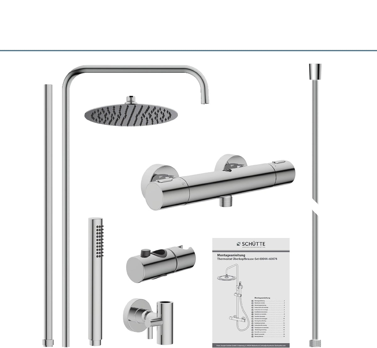 Douche Systeem – Douche Set – Regendouche – Thermostaatkraan – Handdouche – 25 cm Regendouchekop – Waterbesparend Chroom