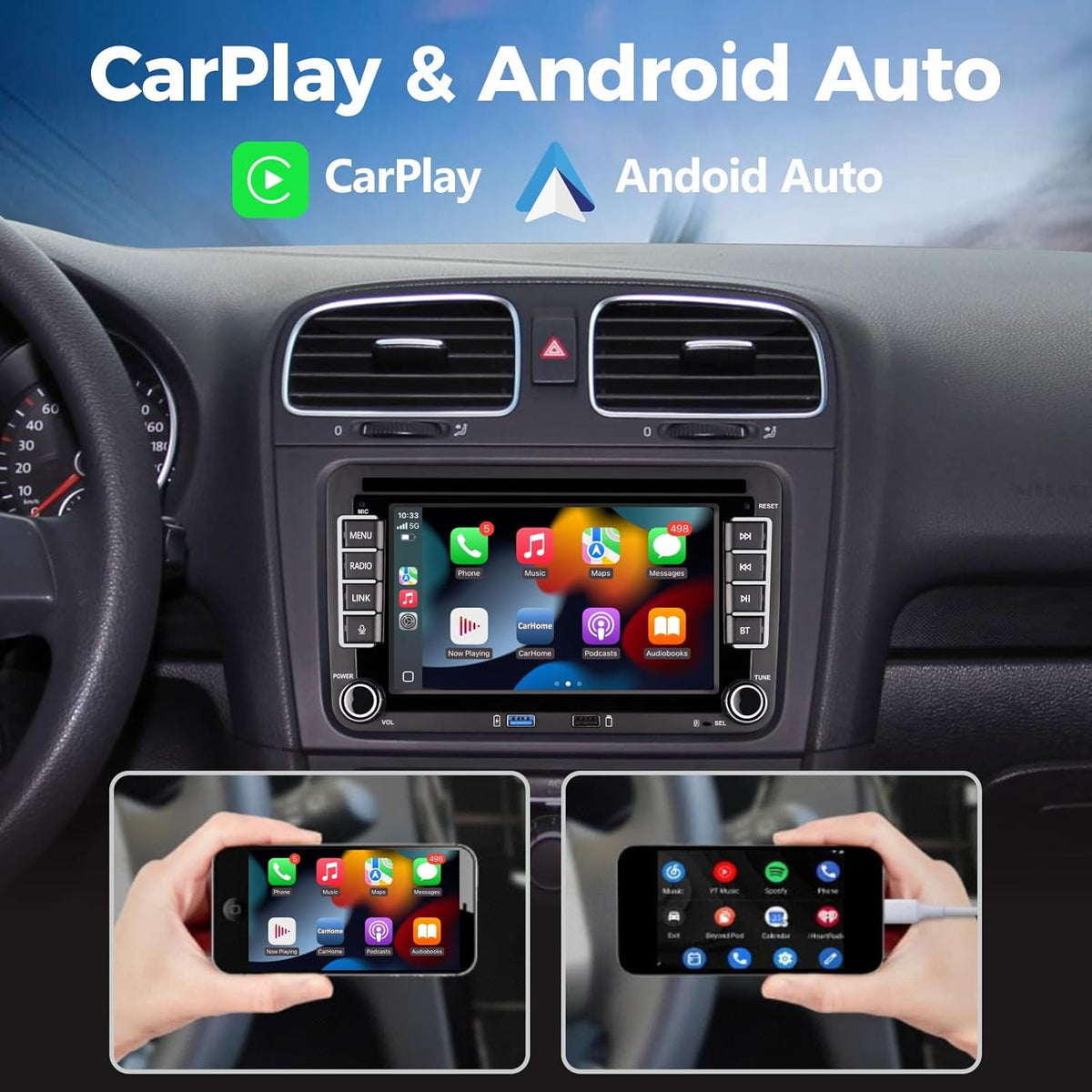 Autoradio VW Golf 5 6 – Auto Stereo – Navigatiesysteem – Multimedia Speler – Dashboard Radio – 7 Inch IPS Touchscreen – Draadloos CarPlay & Android Auto