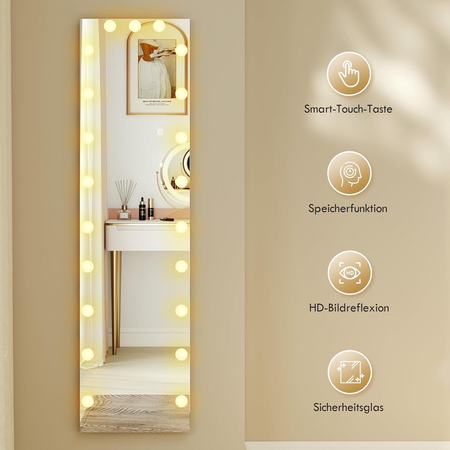 XL Spiegel – Staande Spiegel – Randloze Spiegel – Volledige Lengte Spiegel – Hollywood Spiegel – RGB LED Verlichting – Gehard Glas 150x40 cm