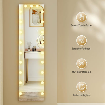 XL Spiegel – Staande Spiegel – Randloze Spiegel – Volledige Lengte Spiegel – Hollywood Spiegel – RGB LED Verlichting – Gehard Glas 150x40 cm