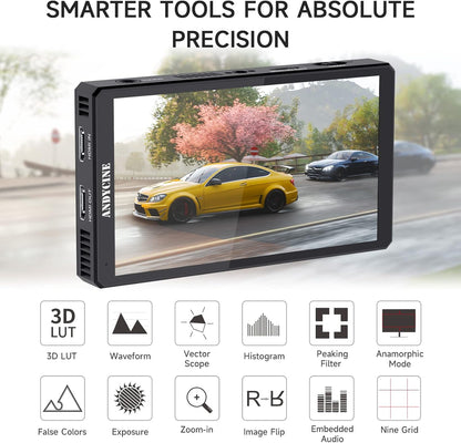ANDYCINE C6R 6 inch Camera Monitor with VCR, 4K 60Hz HDR DSLR Mirrorless Camera Field Touch Screen with 3D LUT 1920x1080 RGB Waveform Histogram - QUORE