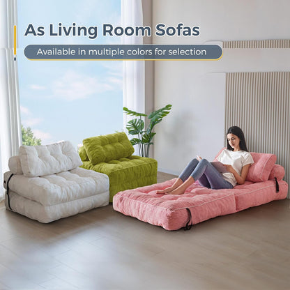 MAXYOYO Folding Sofa Bed, Convertible Sleeping Chair with Pillow, Mattress with Back Support, Portable Chair Bed, Comfortable Floor Sofa Lounge for Living Room, Bedroom, Green