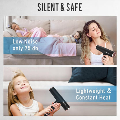 Ionen Föhn Mat Zwart – Haardroger – Reisföhn – Salonföhn – Föhn Met Diffuser – 2000 W Borstelloze Motor – 320 g Lichtgewicht