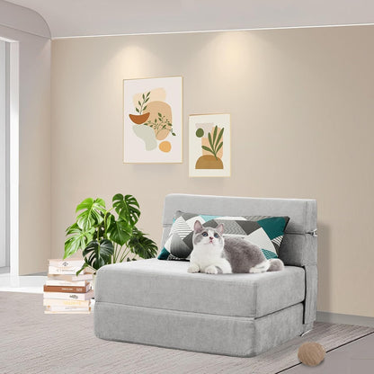 ANONER Memory Foam Folding Sofa Bed with Cushion Twin Size Futon Sleeping Chair for Living Room Apartment (Single, Light Grey) - QUORE