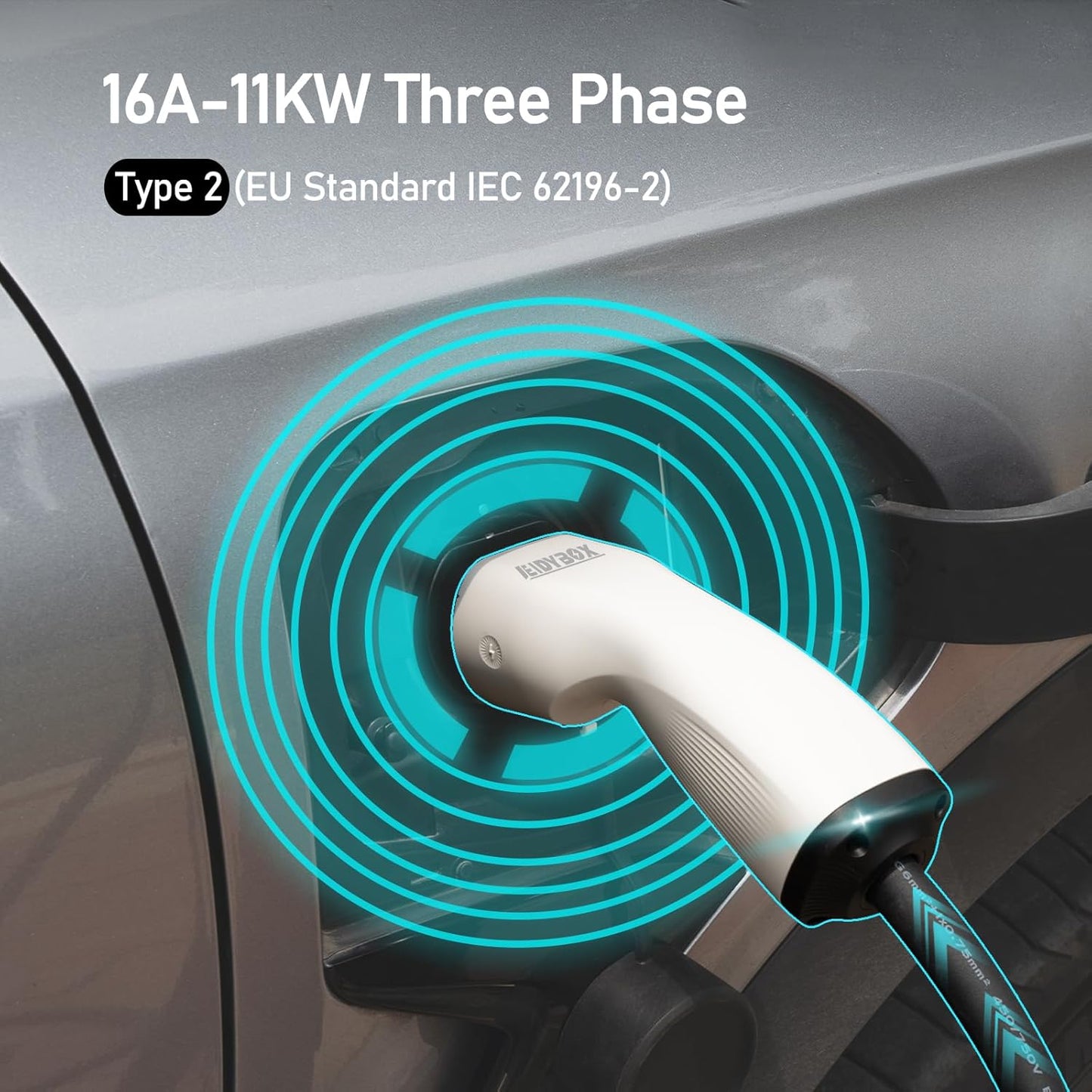 Elektrische Autolader – Wallbox – EV Charger – Thuislader – Laadstation – Type 2 Stekker – 11 kW 16A Driefasig – Waterdicht IP66 – 6 Meter Kabel