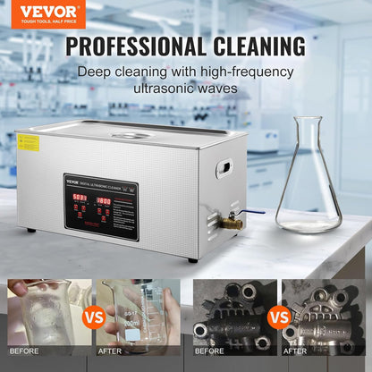VEVOR Ultrasone reiniger, roestvrij staal, 480 W, 22 l, ultrasoon reinigingsapparaat met digitaal display, 0-30 minuten, ultrasone reiniging voor sieraden, brillen, horloges enz.