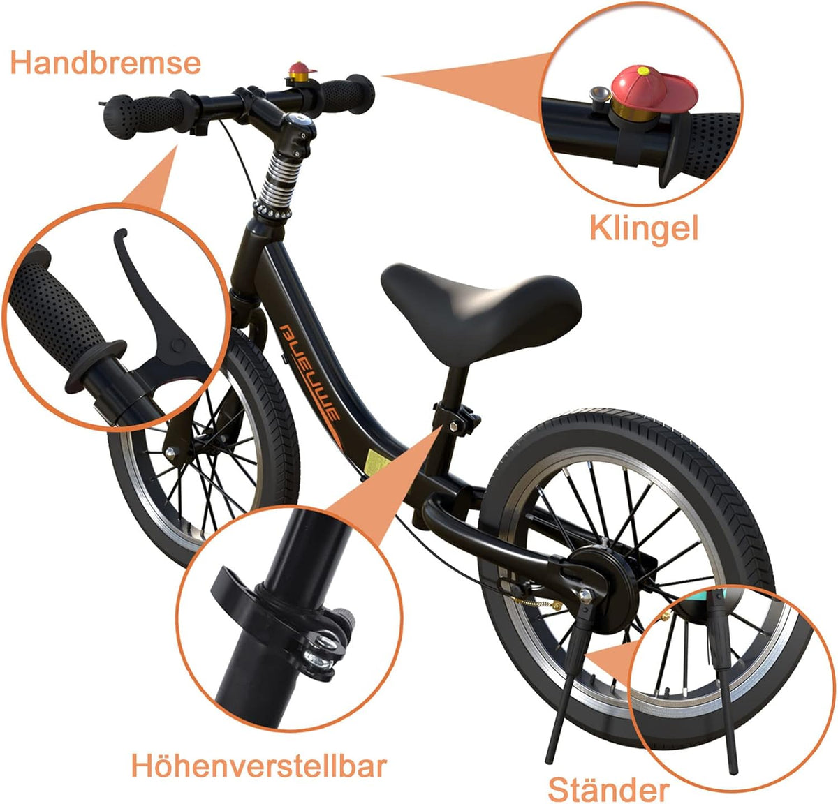 Gaslike 35,6 cm kinderbalansfiets voor kinderen van 2 3 4 5 6 jaar oud, fiets zonder pedalen met handrem en kickstand, verstelbare zithoogte, luchtbanden, buitenspeelgoed voor meisjes en jongens