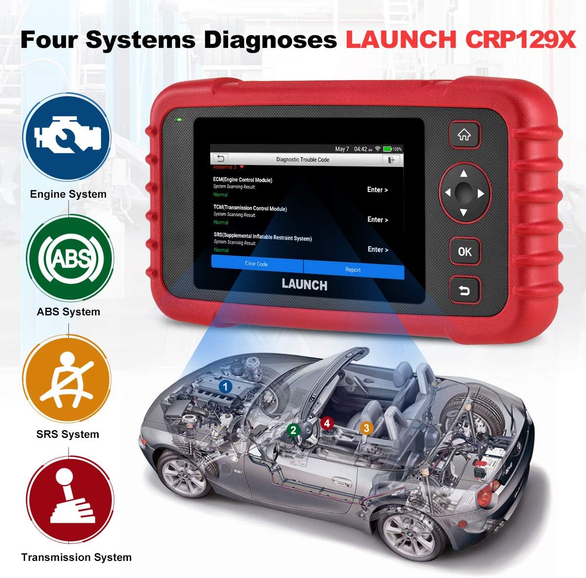 LAUNCH CRP129X OBD2 Diagnose Android, 4 systeemdiagnoses met olie-reset, EPB/SAS/TPMS en gasaanname, AutoVIN voor kleine winkels en doe-het-zelvers (upgrade van CRP129)