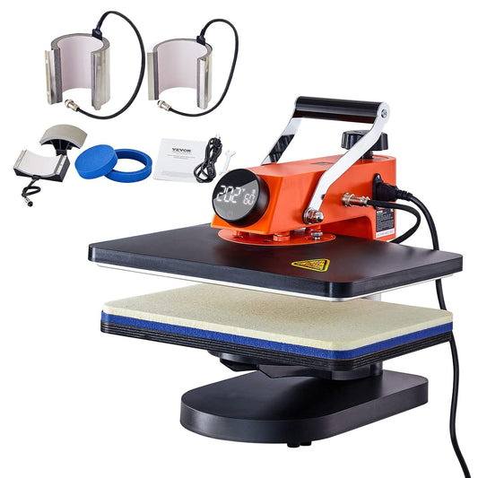 VEVOR Textielsublimatiemachine, zwart en oranje, 30,5 x 38 cm