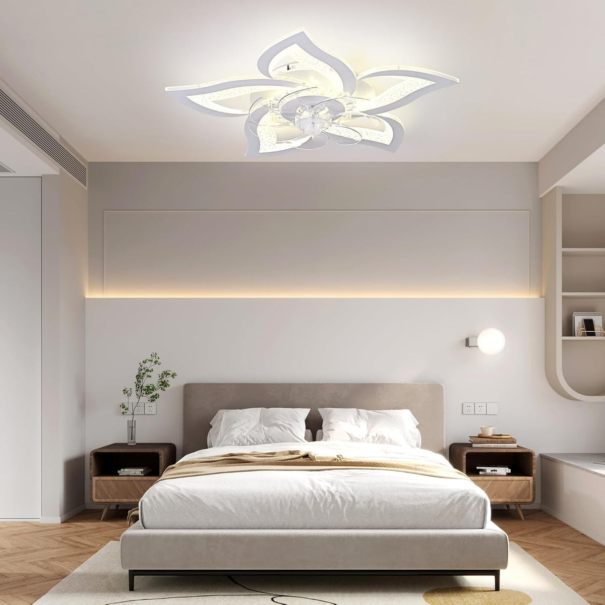 Oninio Plafondventilator met Licht Dimbare LED Plafondlamp met Afstandsbediening, 6-Snelheden Timer, Moderne Bloemvorm Ventilatorlamp voor Woonkamer/Slaapkamer, Ø62.5 cm