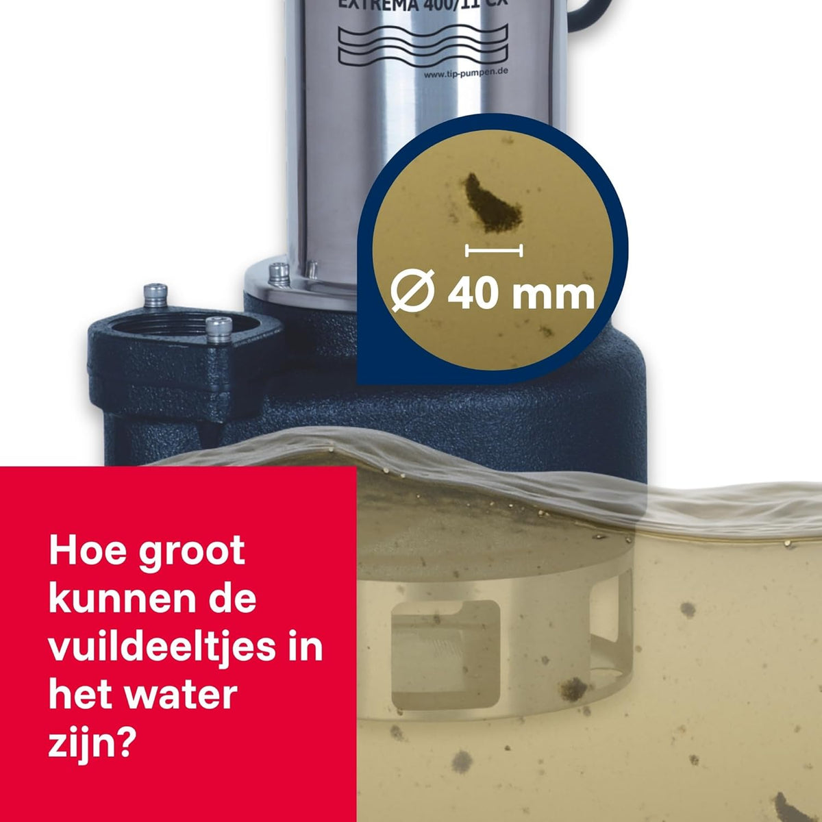 Dompelbare Drainagepomp – Vuilwaterpomp – Afwateringspomp – Tuinpomp – Bouwpomp – 1.500 Watt Motor – Gietijzeren Behuizing en Loopwiel