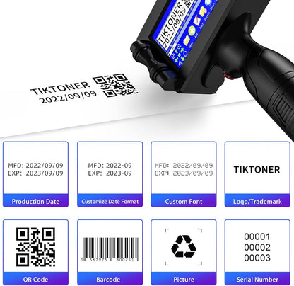 Draagbare Handprinter – Handheld Inkjetprinter – Mobiele Inkjetprinter – Handinkjetprinter – Voor Datum, Chargenummer, QR-Code En Barcode – Instelbare Printhoogte 2 Tot 12,7 Mm – 4,3 Inch HD-Touchscreen