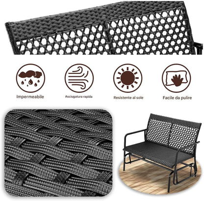BAKAJI Hollywood schommelbank van rotan, 2 plaatsen voor buiten, tuinbank, kantelbank, ergonomisch, met structuur tegen uv-stralen en weersinvloeden, geschikt voor balkon, terras, terras