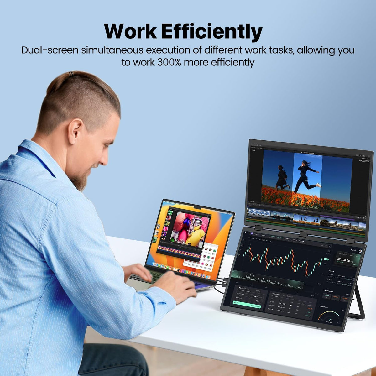 Draagbare Monitor – Mobiele Monitor – Opvouwbare Monitor – Dual Screen Monitor – Laptop Monitor – 18,5 Inch Full HD – Metalen Behuizing & 100 Hz Verversingssnelheid