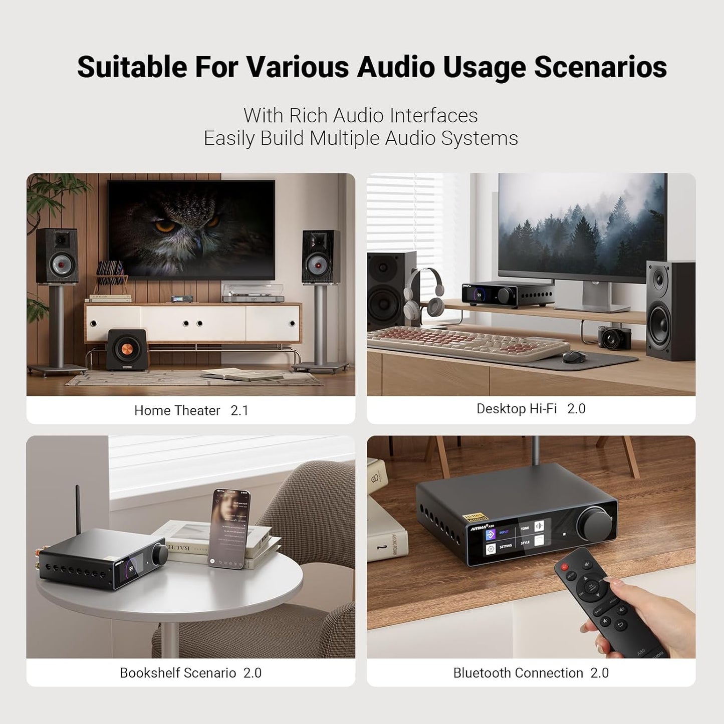 AIYIMA A80 eindversterker DAC TPA3255D2 stereo HiFi 2.0 kanaal klasse D Bluetooth versterker 300 W x 2 decoder ESS9038Q2M met PC-USB coaxiale optische TRS RCA-ingang
