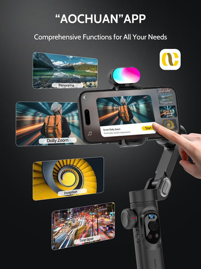 Smartphone Gimbal – Telefoon Gimbal – Telefoonstabilisator – Gimbal Stabilisator – 3-Assige Gimbal – Opvouwbaar Met RGB Magnetisch Vullicht En Automatische Tracking