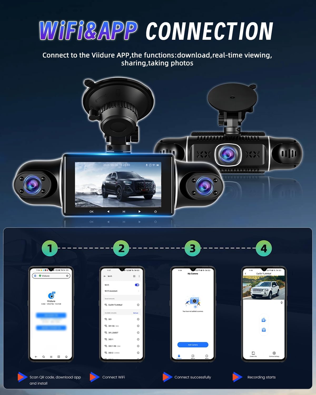 Dashcam – Auto Camera – Rijcamera – 360 Graden Camera – Parkeercamera – Vijf 1080P Camera’s – G-Sensor Met Automatische Noodopname – Nachtzicht Met Wifi App Bediening