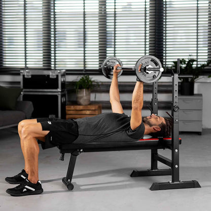 Hop-Sport 1080 Adjustable Fitness Bench, Strength Station with Long Dumbbell Set, Bar, Weights 39/69/99 kg Available - QUORE