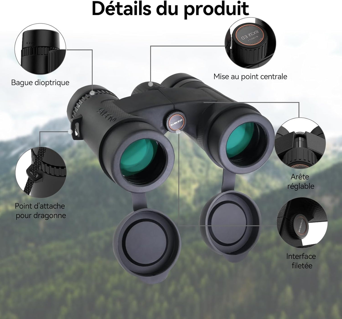 Svbony Upgraded SV202 8x32 ED Binoculars, BAK4 Prism FMC Lens, IPX7 Waterproof, Phase Correction, Dielectric Prism Coating, Wide Angle Lens for Adults, Bird Watching - QUORE