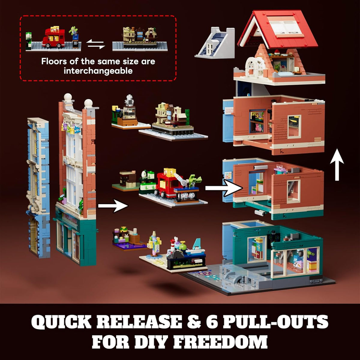 Lumibricks Speelgoedwinkel bouwset met licht, 3086 stuks, modulair gebouw, 2-in-1 Bauhaus & poppenhuis, cadeau-idee voor tieners en volwassen speelgoedfans, L9100