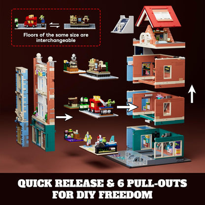 Lumibricks Speelgoedwinkel bouwset met licht, 3086 stuks, modulair gebouw, 2-in-1 Bauhaus & poppenhuis, cadeau-idee voor tieners en volwassen speelgoedfans, L9100