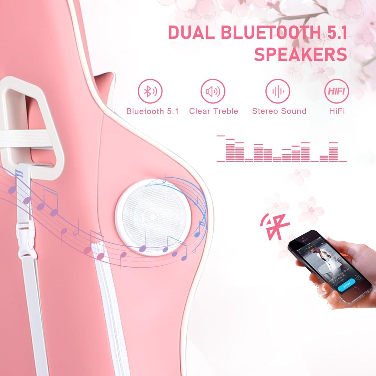 GTPLAYER Gamingstoel, gamerstoel met voetensteun, bluetooth-luidspreker, ergonomische bureaustoel, computerstoel, bureaustoel, pc-stoel met verstelbare rugleuning, belastbaar tot 150 kg, roze